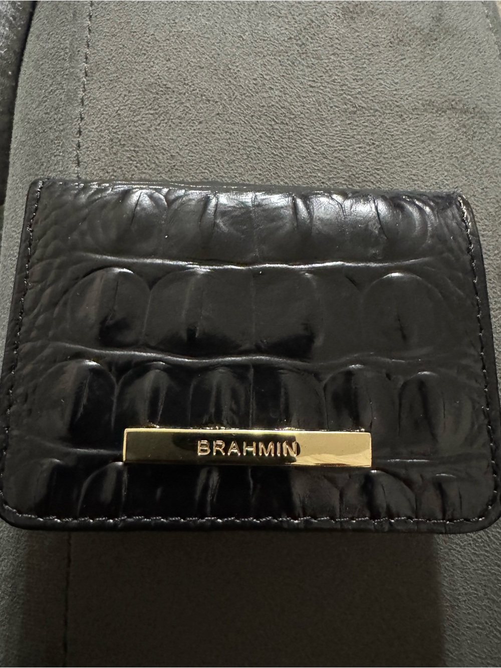 Brahmin Black with Burgundy Croc-Trim Wristlet - Picture 14 of 16